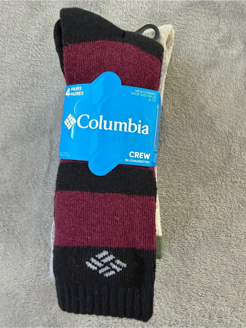 (4 Pairs) Columbia Men's Crew Socks - Green and Beige